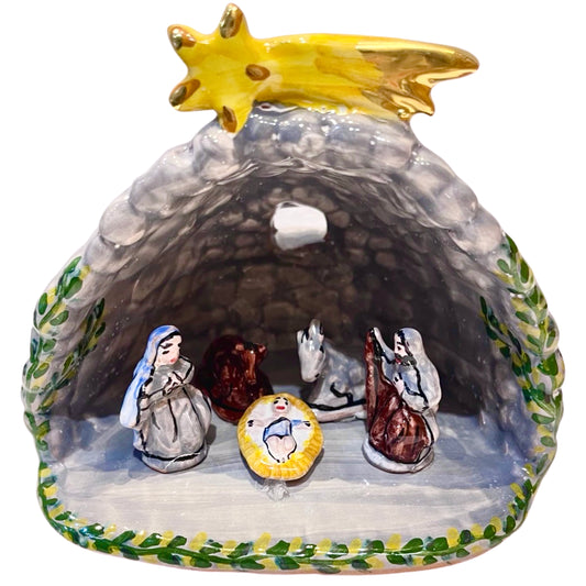 Nativity, Small Size, 5 Piece Set with Hut, ceramics, pottery, italian design, majolica, handmade, handcrafted, handpainted, home decor, kitchen art, home goods, deruta, majolica, Artisan, treasures, traditional art, modern art, gift ideas, style, SF, shop small business, artists, shop online, landmark store, legacy, one of a kind, limited edition, gift guide, gift shop, retail shop, decorations, shopping, italy, home staging, home decorating, home interiors