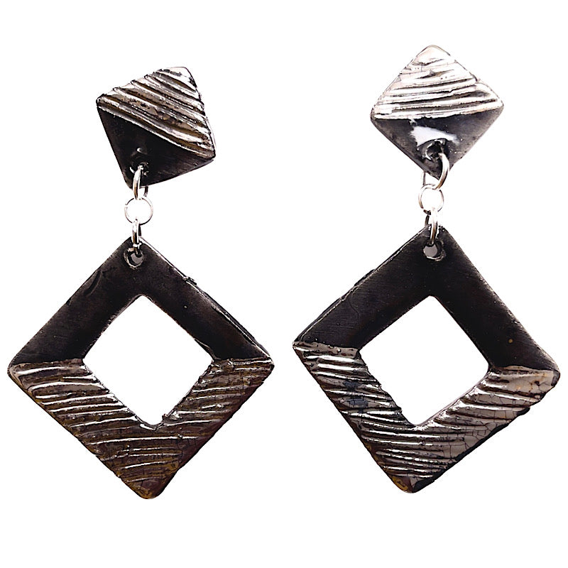 Linea Luxury Drop Square Black Earrings with Platinum, ceramics, pottery, italian design, majolica, handmade, handcrafted, handpainted, home decor, kitchen art, home goods, deruta, majolica, Artisan, treasures, traditional art, modern art, gift ideas, style, SF, shop small business, artists, shop online, landmark store, legacy, one of a kind, limited edition, gift guide, gift shop, retail shop, decorations, shopping, italy, home staging, home decorating, home interiors
