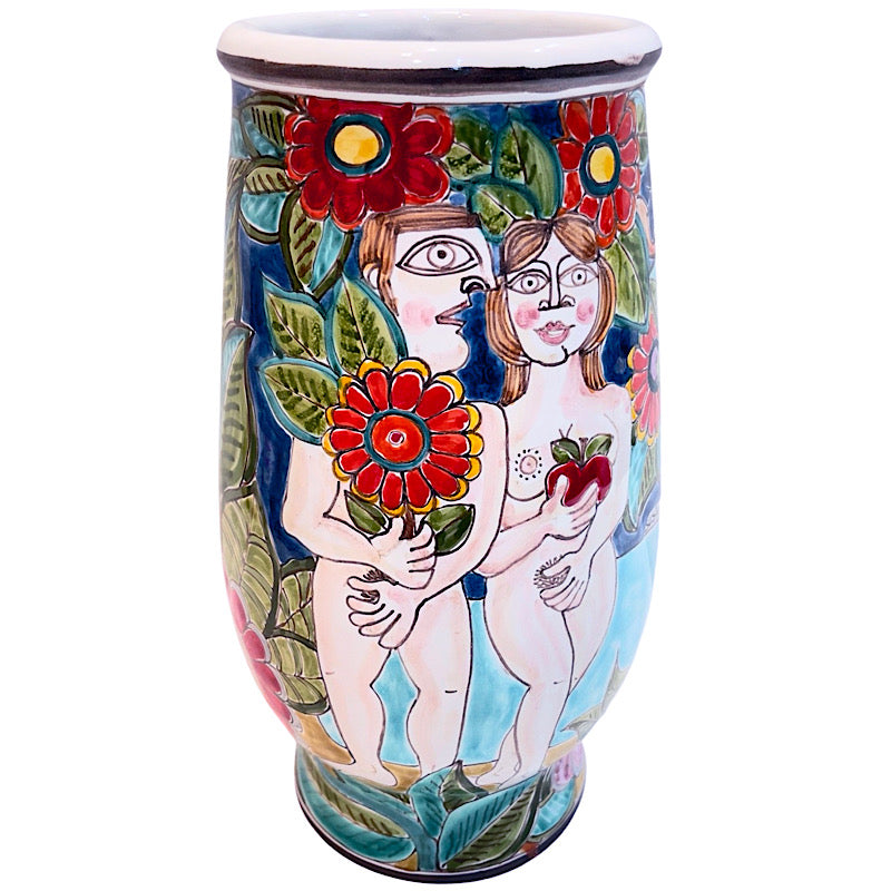 Adam & Eve Traditional Vase, ceramics, pottery, italian design, majolica, handmade, handcrafted, handpainted, home decor, kitchen art, home goods, deruta, majolica, Artisan, treasures, traditional art, modern art, gift ideas, style, SF, shop small business, artists, shop online, landmark store, legacy, one of a kind, limited edition, gift guide, gift shop, retail shop, decorations, shopping, italy, home staging, home decorating, home interiors