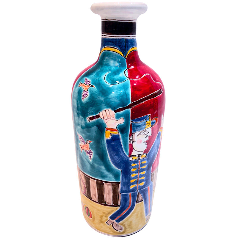 Circus Tall Bottle Vase, ceramics, pottery, italian design, majolica, handmade, handcrafted, handpainted, home decor, kitchen art, home goods, deruta, majolica, Artisan, treasures, traditional art, modern art, gift ideas, style, SF, shop small business, artists, shop online, landmark store, legacy, one of a kind, limited edition, gift guide, gift shop, retail shop, decorations, shopping, italy, home staging, home decorating, home interiors