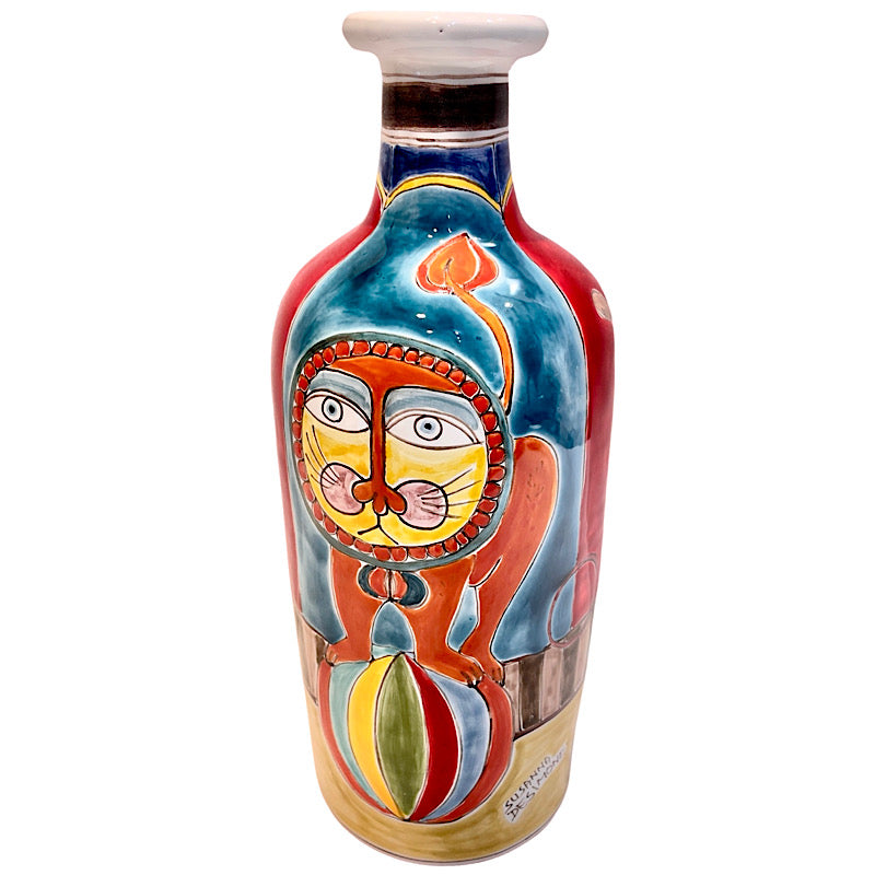 Circus Tall Bottle Vase, ceramics, pottery, italian design, majolica, handmade, handcrafted, handpainted, home decor, kitchen art, home goods, deruta, majolica, Artisan, treasures, traditional art, modern art, gift ideas, style, SF, shop small business, artists, shop online, landmark store, legacy, one of a kind, limited edition, gift guide, gift shop, retail shop, decorations, shopping, italy, home staging, home decorating, home interiors