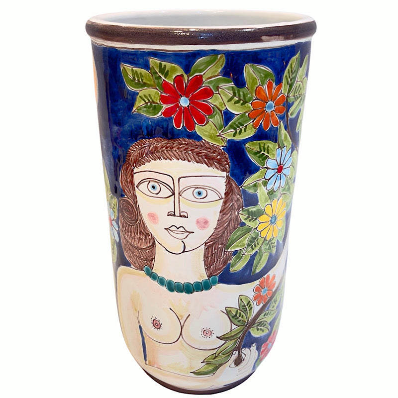 Garden of Eden Straight Vase, ceramics, pottery, italian design, majolica, handmade, handcrafted, handpainted, home decor, kitchen art, home goods, deruta, majolica, Artisan, treasures, traditional art, modern art, gift ideas, style, SF, shop small business, artists, shop online, landmark store, legacy, one of a kind, limited edition, gift guide, gift shop, retail shop, decorations, shopping, italy, home staging, home decorating, home interiors