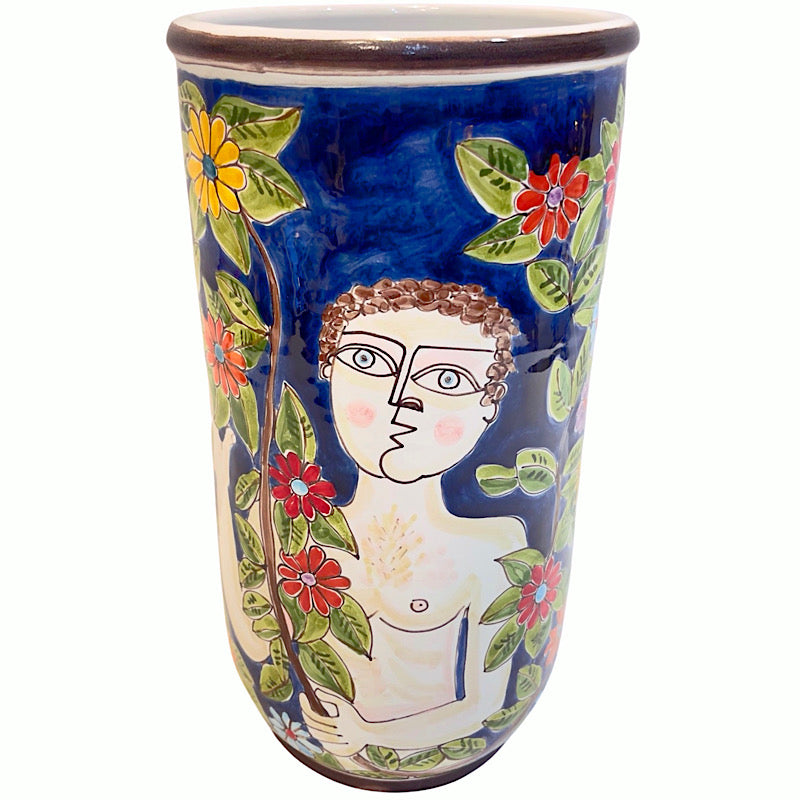 Garden of Eden Straight Vase, ceramics, pottery, italian design, majolica, handmade, handcrafted, handpainted, home decor, kitchen art, home goods, deruta, majolica, Artisan, treasures, traditional art, modern art, gift ideas, style, SF, shop small business, artists, shop online, landmark store, legacy, one of a kind, limited edition, gift guide, gift shop, retail shop, decorations, shopping, italy, home staging, home decorating, home interiors