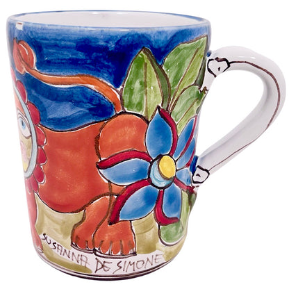 Lion in the Garden Mug, ceramics, pottery, italian design, majolica, handmade, handcrafted, handpainted, home decor, kitchen art, home goods, deruta, majolica, Artisan, treasures, traditional art, modern art, gift ideas, style, SF, shop small business, artists, shop online, landmark store, legacy, one of a kind, limited edition, gift guide, gift shop, retail shop, decorations, shopping, italy, home staging, home decorating, home interiors