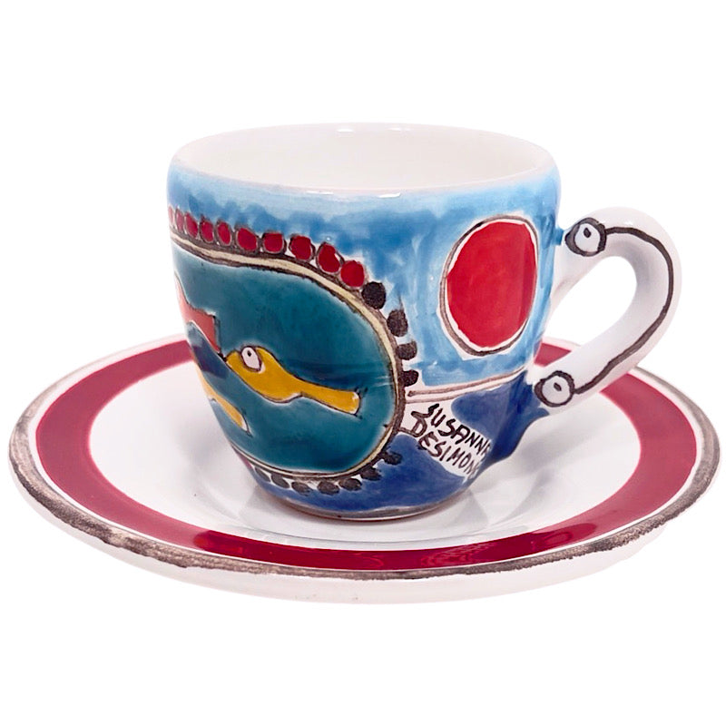 Fisherman with a Net Blue Espresso Cup & Saucer, ceramics, pottery, italian design, majolica, handmade, handcrafted, handpainted, home decor, kitchen art, home goods, deruta, majolica, Artisan, treasures, traditional art, modern art, gift ideas, style, SF, shop small business, artists, shop online, landmark store, legacy, one of a kind, limited edition, gift guide, gift shop, retail shop, decorations, shopping, italy, home staging, home decorating, home interiors