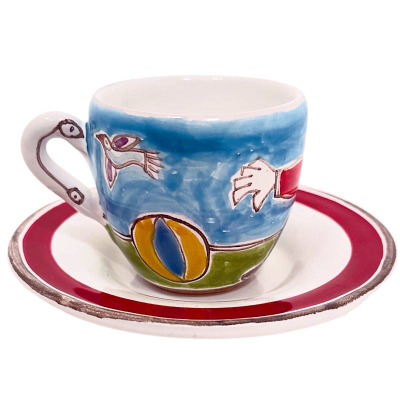 Man with Bird Espresso Cup & Saucer