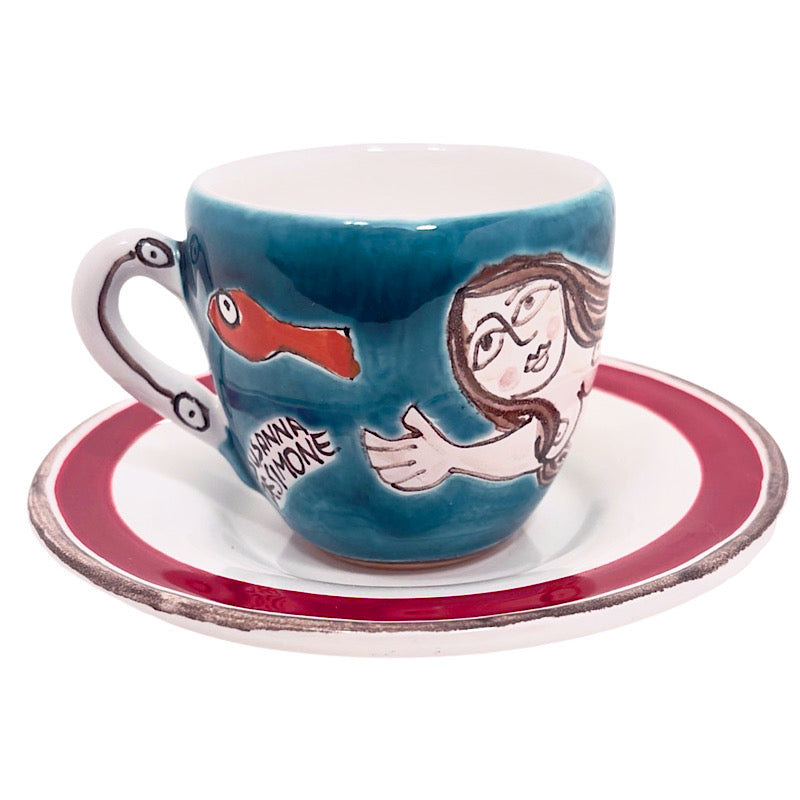 Mermaid Espresso Cup & Saucer, ceramics, pottery, italian design, majolica, handmade, handcrafted, handpainted, home decor, kitchen art, home goods, deruta, majolica, Artisan, treasures, traditional art, modern art, gift ideas, style, SF, shop small business, artists, shop online, landmark store, legacy, one of a kind, limited edition, gift guide, gift shop, retail shop, decorations, shopping, italy, home staging, home decorating, home interiors