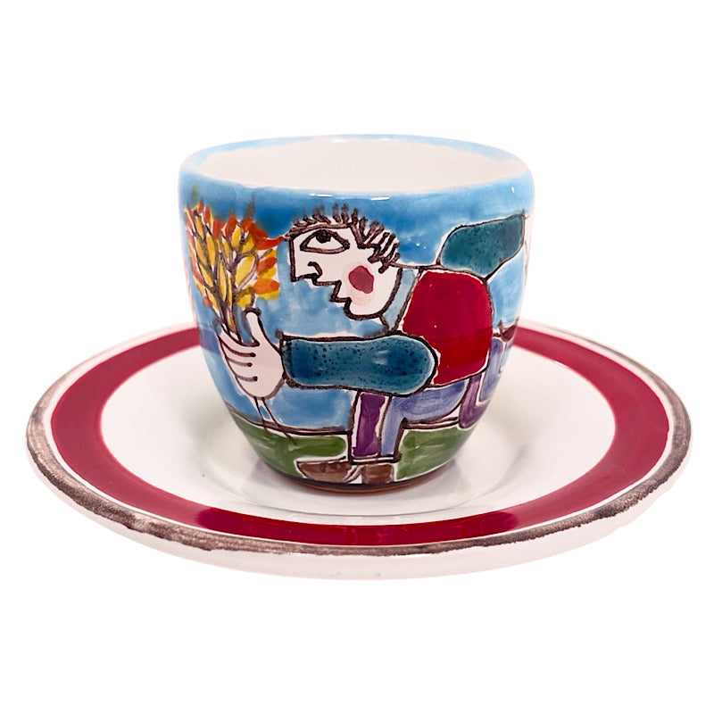 Wheat Picker Espresso Cup & Saucer, ceramics, pottery, italian design, majolica, handmade, handcrafted, handpainted, home decor, kitchen art, home goods, deruta, majolica, Artisan, treasures, traditional art, modern art, gift ideas, style, SF, shop small business, artists, shop online, landmark store, legacy, one of a kind, limited edition, gift guide, gift shop, retail shop, decorations, shopping, italy, home staging, home decorating, home interiors