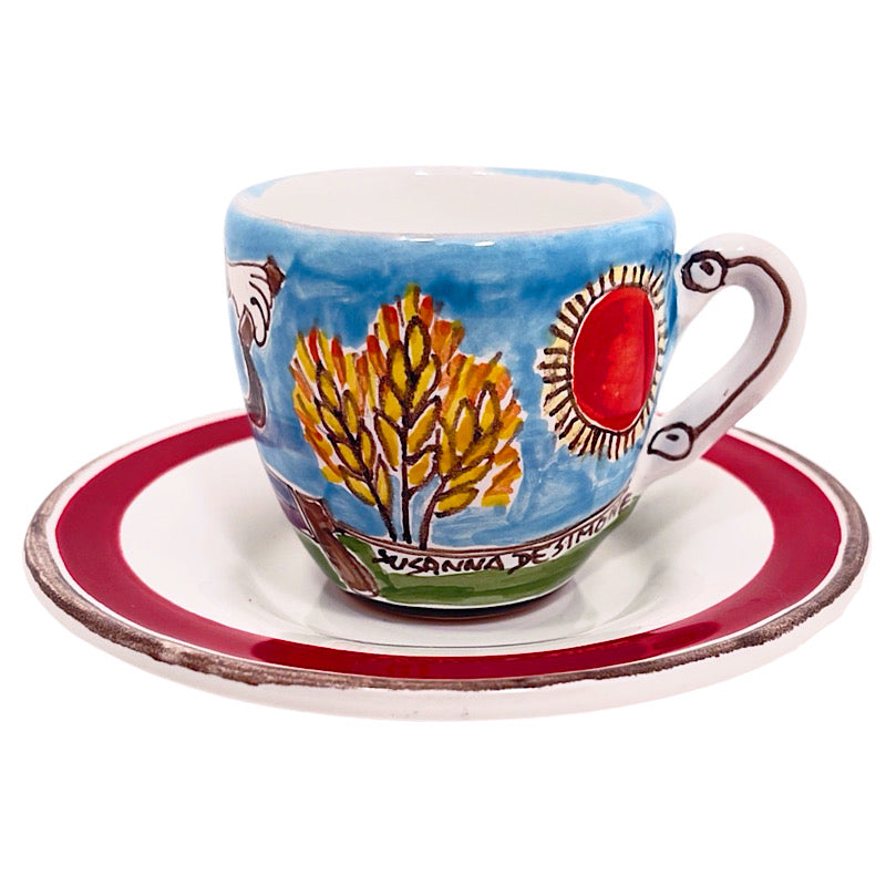 Wheat Picker Espresso Cup & Saucer, ceramics, pottery, italian design, majolica, handmade, handcrafted, handpainted, home decor, kitchen art, home goods, deruta, majolica, Artisan, treasures, traditional art, modern art, gift ideas, style, SF, shop small business, artists, shop online, landmark store, legacy, one of a kind, limited edition, gift guide, gift shop, retail shop, decorations, shopping, italy, home staging, home decorating, home interiors