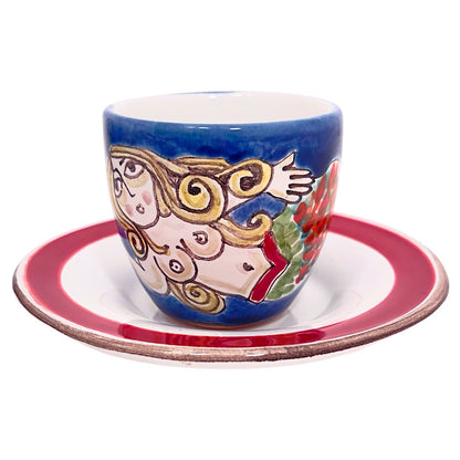 Mermaid Espresso Cup & Saucer, ceramics, pottery, italian design, majolica, handmade, handcrafted, handpainted, home decor, kitchen art, home goods, deruta, majolica, Artisan, treasures, traditional art, modern art, gift ideas, style, SF, shop small business, artists, shop online, landmark store, legacy, one of a kind, limited edition, gift guide, gift shop, retail shop, decorations, shopping, italy, home staging, home decorating, home interiors