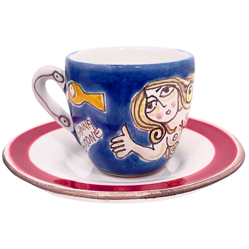 Mermaid Espresso Cup & Saucer, ceramics, pottery, italian design, majolica, handmade, handcrafted, handpainted, home decor, kitchen art, home goods, deruta, majolica, Artisan, treasures, traditional art, modern art, gift ideas, style, SF, shop small business, artists, shop online, landmark store, legacy, one of a kind, limited edition, gift guide, gift shop, retail shop, decorations, shopping, italy, home staging, home decorating, home interiors