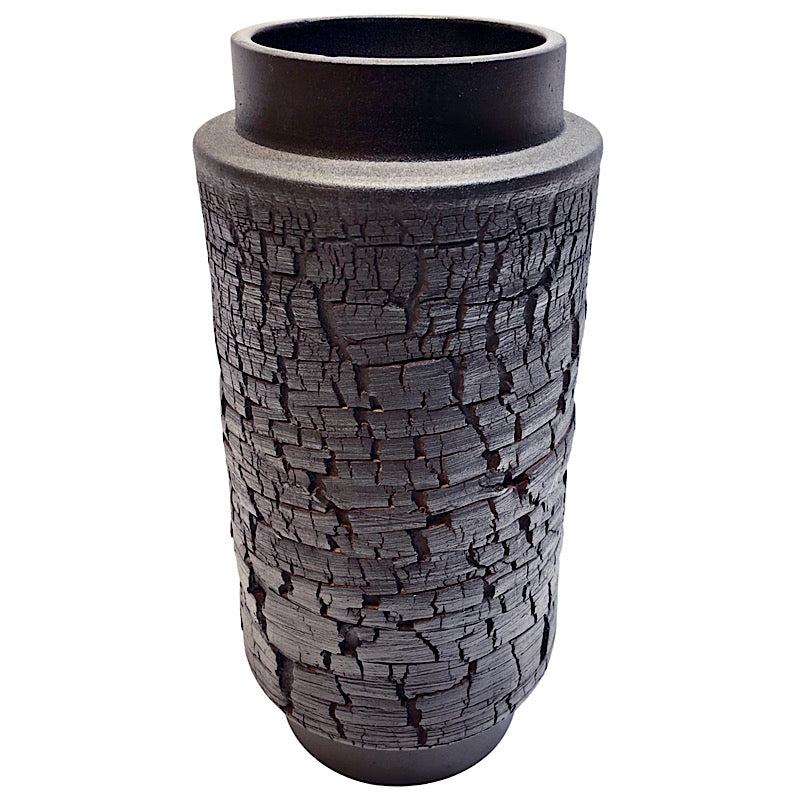 Black Cylindrical Terracotta Vase, ceramics, pottery, italian design, majolica, handmade, handcrafted, handpainted, home decor, kitchen art, home goods, deruta, majolica, Artisan, treasures, traditional art, modern art, gift ideas, style, SF, shop small business, artists, shop online, landmark store, legacy, one of a kind, limited edition, gift guide, gift shop, retail shop, decorations, shopping, italy, home staging, home decorating, home interiors