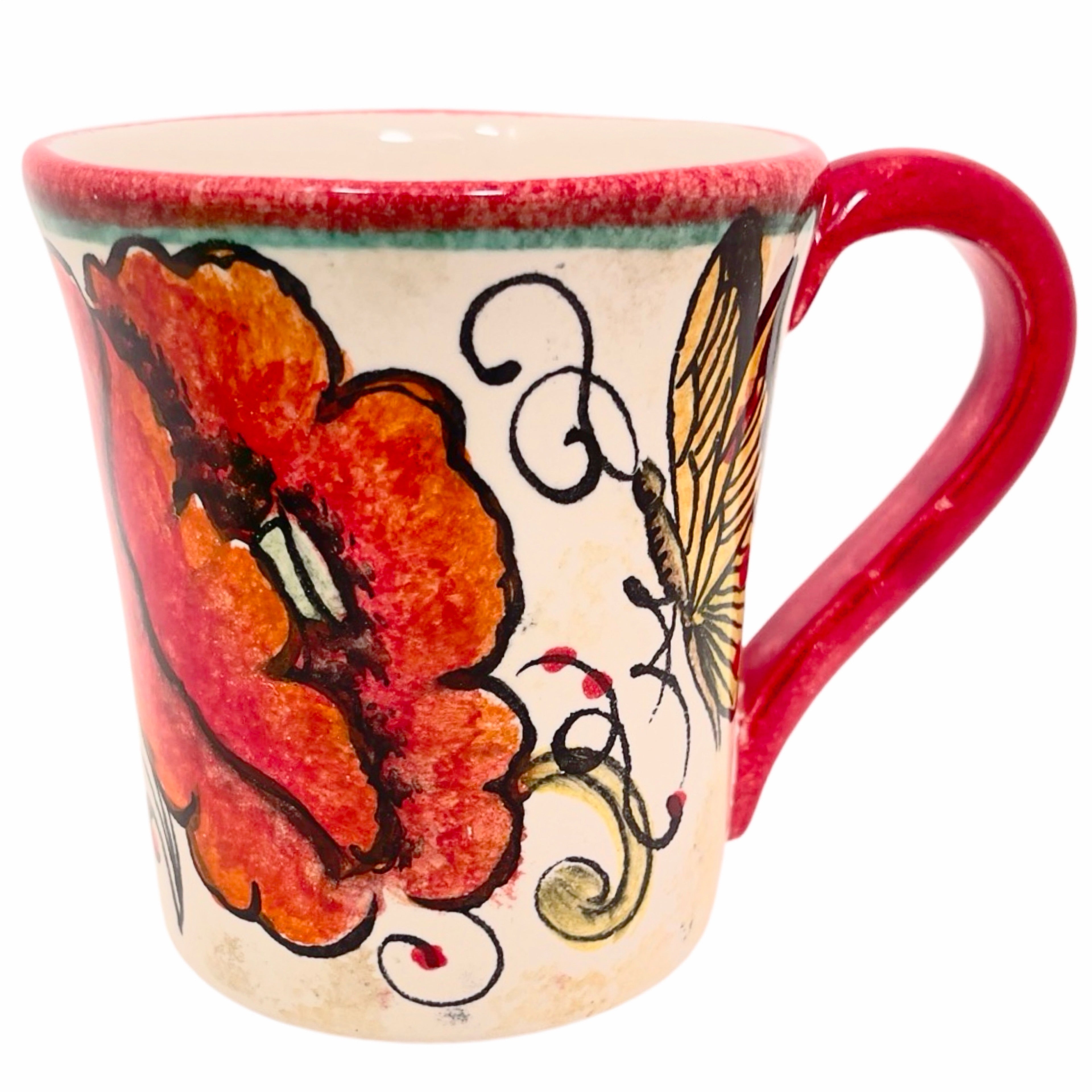 Poppy Mug, ceramics, pottery, italian design, majolica, handmade, handcrafted, handpainted, home decor, kitchen art, home goods, deruta, majolica, Artisan, treasures, traditional art, modern art, gift ideas, style, SF, shop small business, artists, shop online, landmark store, legacy, one of a kind, limited edition, gift guide, gift shop, retail shop, decorations, shopping, italy, home staging, home decorating, home interiors