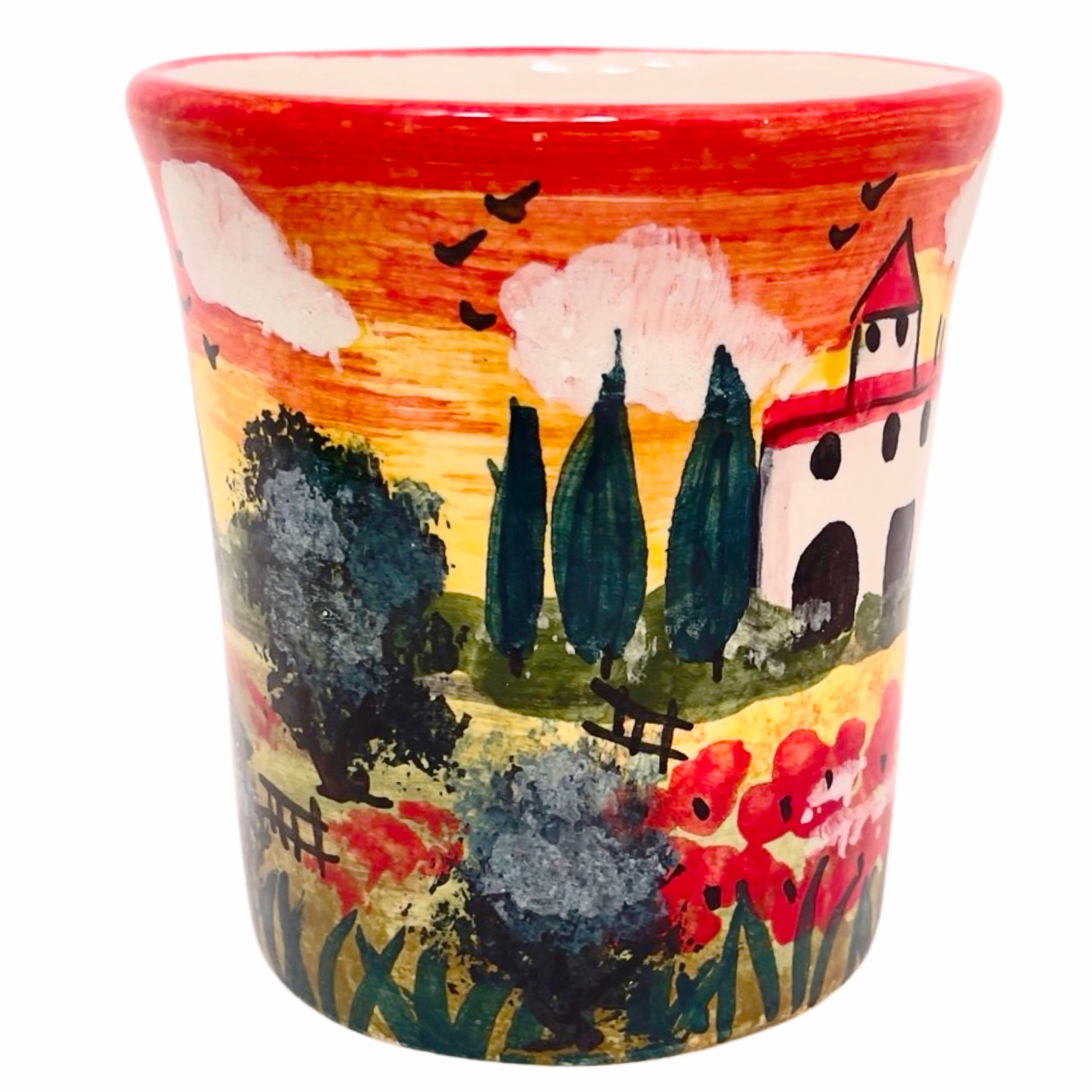 Tuscan Sunset Countryside Mug, ceramics, pottery, italian design, majolica, handmade, handcrafted, handpainted, home decor, kitchen art, home goods, deruta, majolica, Artisan, treasures, traditional art, modern art, gift ideas, style, SF, shop small business, artists, shop online, landmark store, legacy, one of a kind, limited edition, gift guide, gift shop, retail shop, decorations, shopping, italy, home staging, home decorating, home interiors