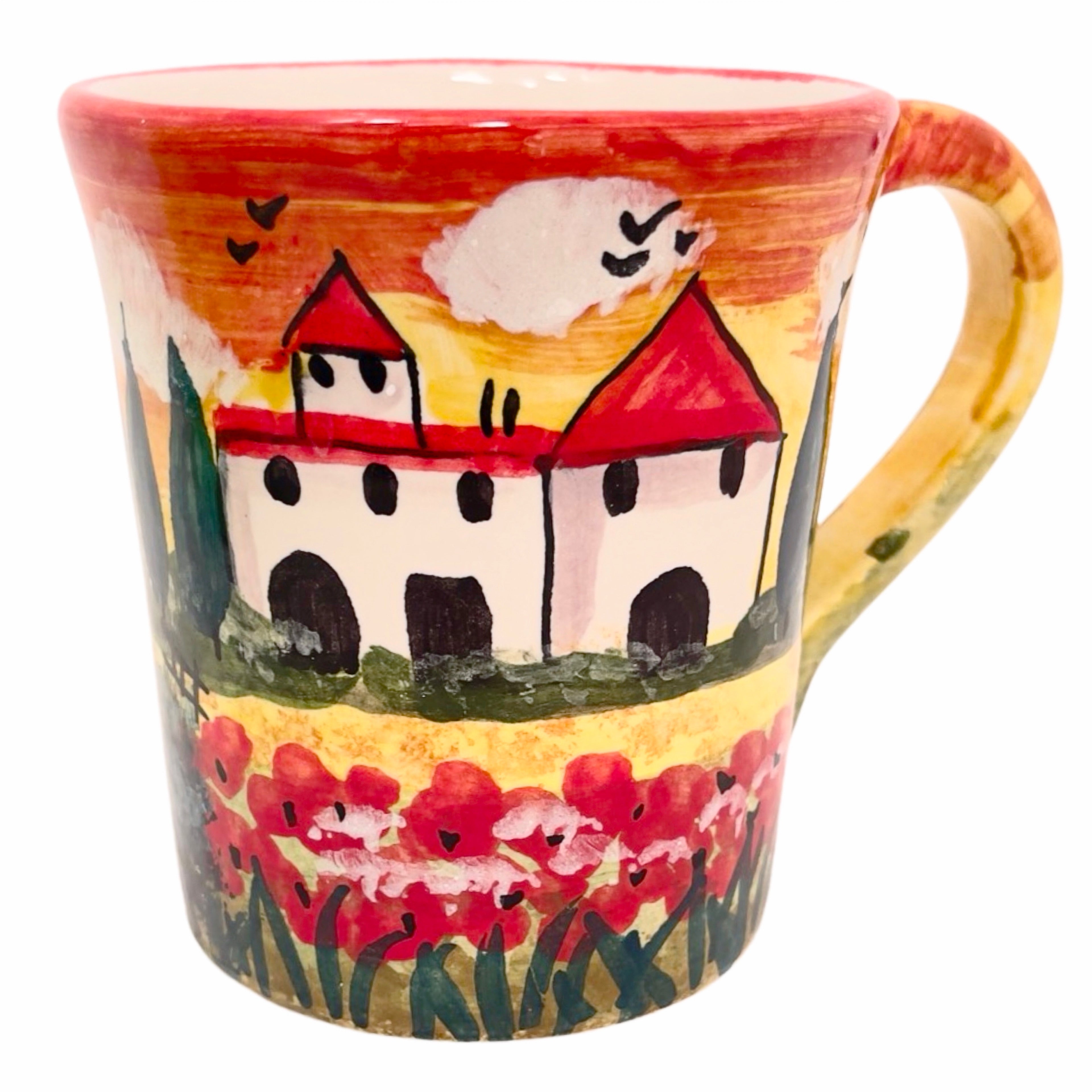 Tuscan Sunset Countryside Mug, ceramics, pottery, italian design, majolica, handmade, handcrafted, handpainted, home decor, kitchen art, home goods, deruta, majolica, Artisan, treasures, traditional art, modern art, gift ideas, style, SF, shop small business, artists, shop online, landmark store, legacy, one of a kind, limited edition, gift guide, gift shop, retail shop, decorations, shopping, italy, home staging, home decorating, home interiors
