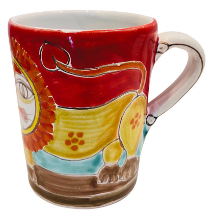 Lion Tamer Mug, ceramics, pottery, italian design, majolica, handmade, handcrafted, handpainted, home decor, kitchen art, home goods, deruta, majolica, Artisan, treasures, traditional art, modern art, gift ideas, style, SF, shop small business, artists, shop online, landmark store, legacy, one of a kind, limited edition, gift guide, gift shop, retail shop, decorations, shopping, italy, home staging, home decorating, home interiors