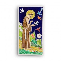 Saint Francis Tile, 6"x12", Additional Artists, ceramics, pottery, italian design, majolica, handmade, handcrafted, handpainted, home decor, kitchen art, home goods, deruta, majolica, Artisan, treasures, traditional art, modern art, gift ideas, style, SF, shop small business, artists, shop online, landmark store, legacy, one of a kind, limited edition, gift guide, gift shop, retail shop, decorations, shopping, italy, home staging, home decorating, home interiors