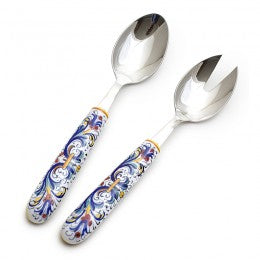 Ricco Deruta Utensil, Salad Spoon Set, Biordi dishes, Italian Ceramics, Italian Pottery, Italian Dinnerware, Maiolica