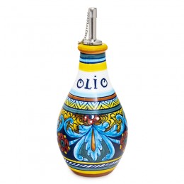 Hand-painted Italian majolica oil bottle in Eugenio Ricciarelli's B-64 pattern, made in Deruta — Biordi Art Imports