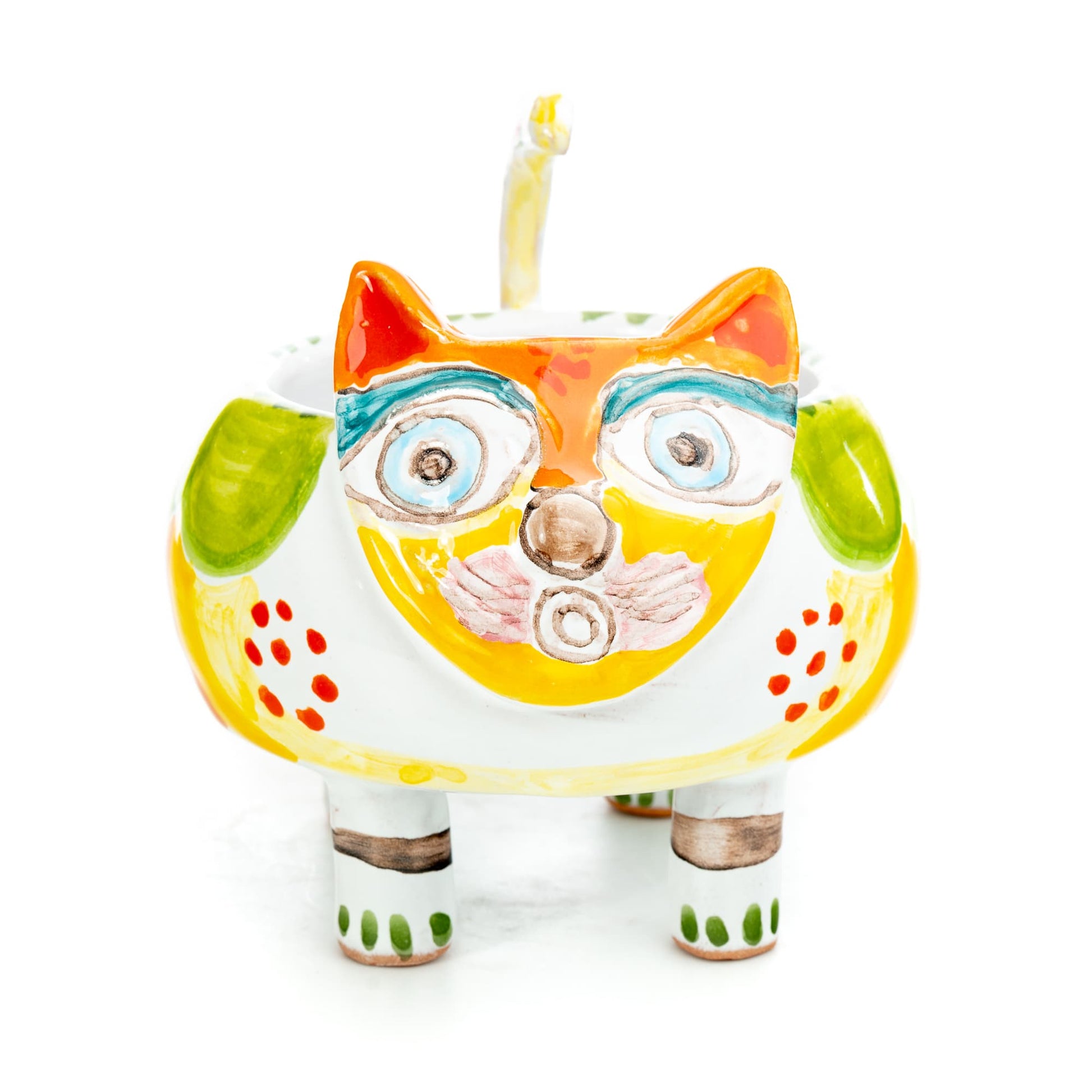 Mini Cat Cachepot, ceramics, pottery, italian design, majolica, handmade, handcrafted, handpainted, home decor, kitchen art, home goods, deruta, majolica, Artisan, treasures, traditional art, modern art, gift ideas, style, SF, shop small business, artists, shop online, landmark store, legacy, one of a kind, limited edition, gift guide, gift shop, retail shop, decorations, shopping, italy, home staging, home decorating, home interiors
