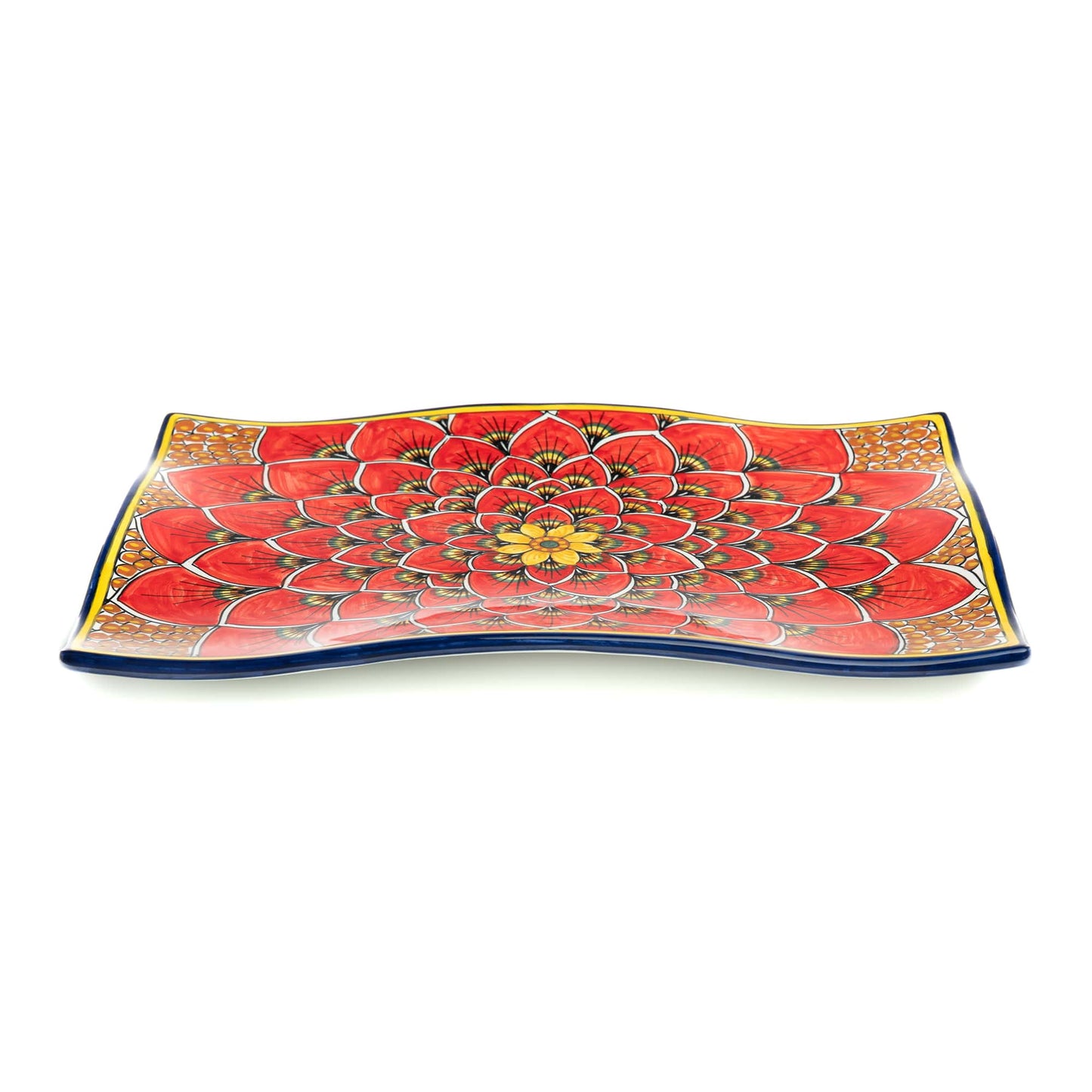 Geribi Wavy Platter (PG04) Red Peacock Design, ceramics, pottery, italian design, majolica, handmade, handcrafted, handpainted, home decor, kitchen art, home goods, deruta, majolica, Artisan, treasures, traditional art, modern art, gift ideas, style, SF, shop small business, artists, shop online, landmark store, legacy, one of a kind, limited edition, gift guide, gift shop, retail shop, decorations, shopping, italy, home staging, home decorating, home interiors