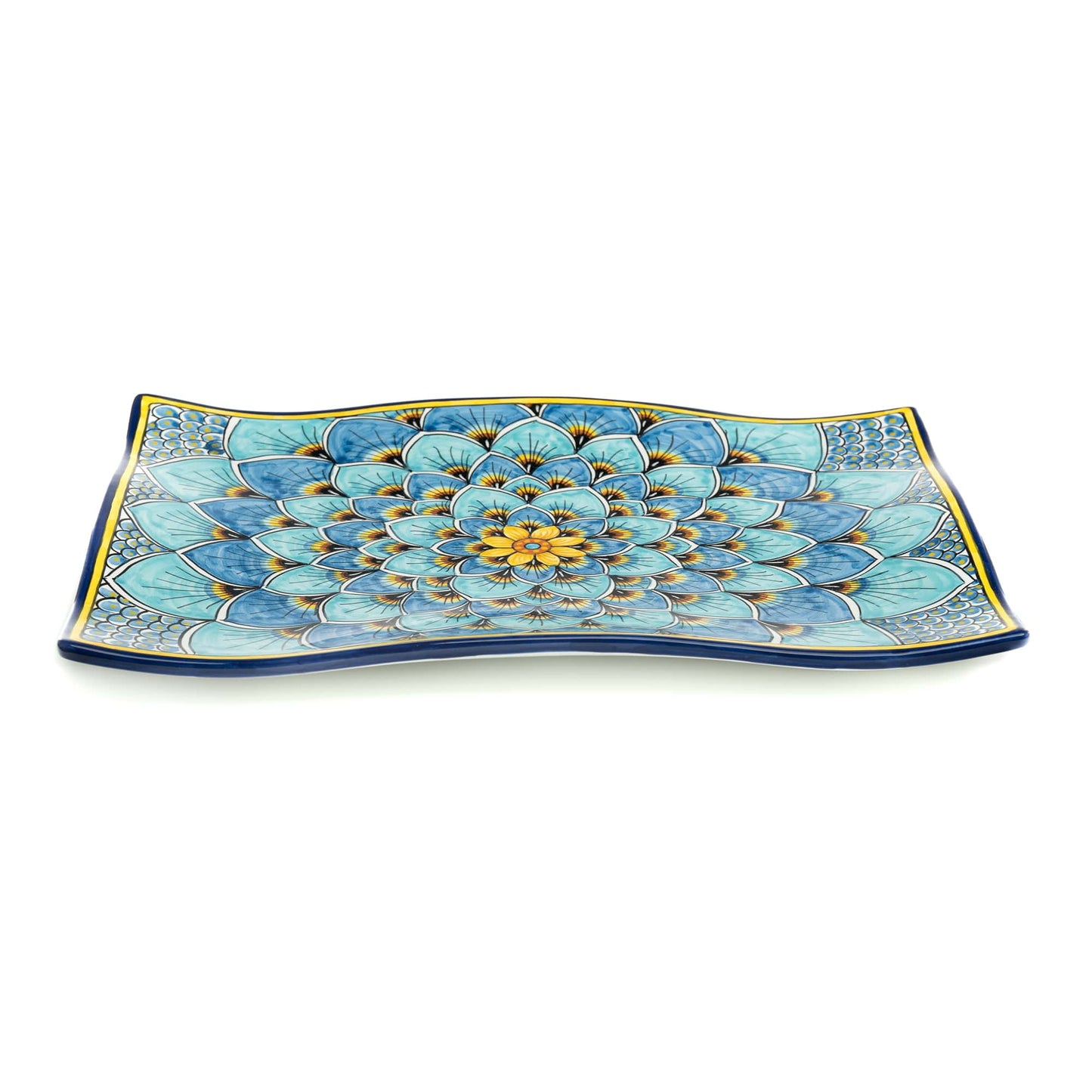 Geribi Wavy Platter (PG09) Blues Peacock Design