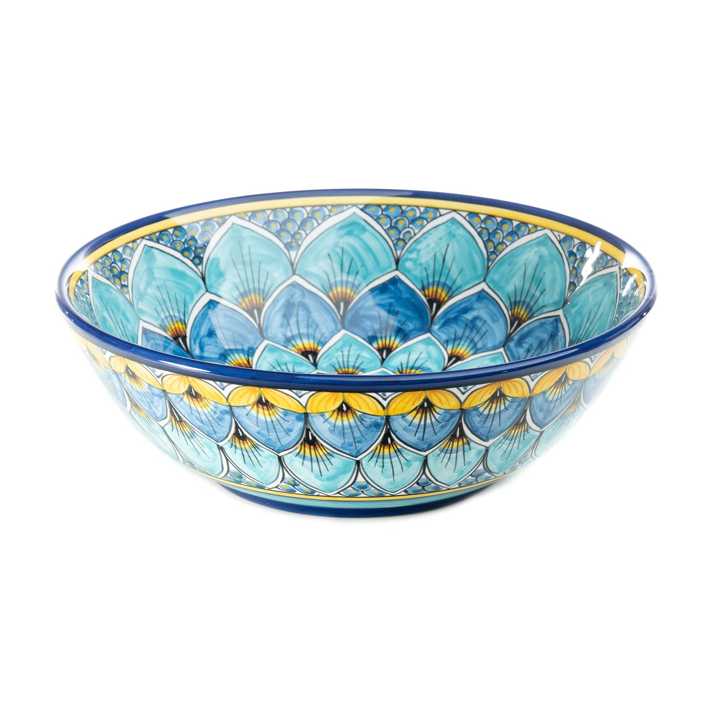 Geribi Salad Bowl (PG09) Blue Peacock Design, ceramics, pottery, italian design, majolica, handmade, handcrafted, handpainted, home decor, kitchen art, home goods, deruta, majolica, Artisan, treasures, traditional art, modern art, gift ideas, style, SF, shop small business, artists, shop online, landmark store, legacy, one of a kind, limited edition, gift guide, gift shop, retail shop, decorations, shopping, italy, home staging, home decorating, home interiors