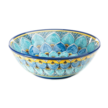 Geribi Salad Bowl (PG09) Blue Peacock Design, ceramics, pottery, italian design, majolica, handmade, handcrafted, handpainted, home decor, kitchen art, home goods, deruta, majolica, Artisan, treasures, traditional art, modern art, gift ideas, style, SF, shop small business, artists, shop online, landmark store, legacy, one of a kind, limited edition, gift guide, gift shop, retail shop, decorations, shopping, italy, home staging, home decorating, home interiors