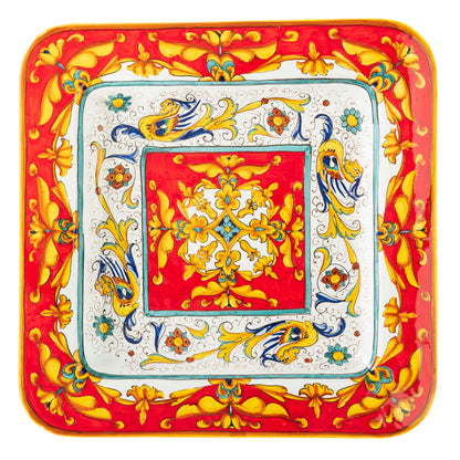 Pia Raffaellesco Vario Rosso Square Tray, ceramics, pottery, italian design, majolica, handmade, handcrafted, handpainted, home decor, kitchen art, home goods, deruta, majolica, Artisan, treasures, traditional art, modern art, gift ideas, style, SF, shop small business, artists, shop online, landmark store, legacy, one of a kind, limited edition, gift guide, gift shop, retail shop, decorations, shopping, italy, home staging, home decorating, home interiors