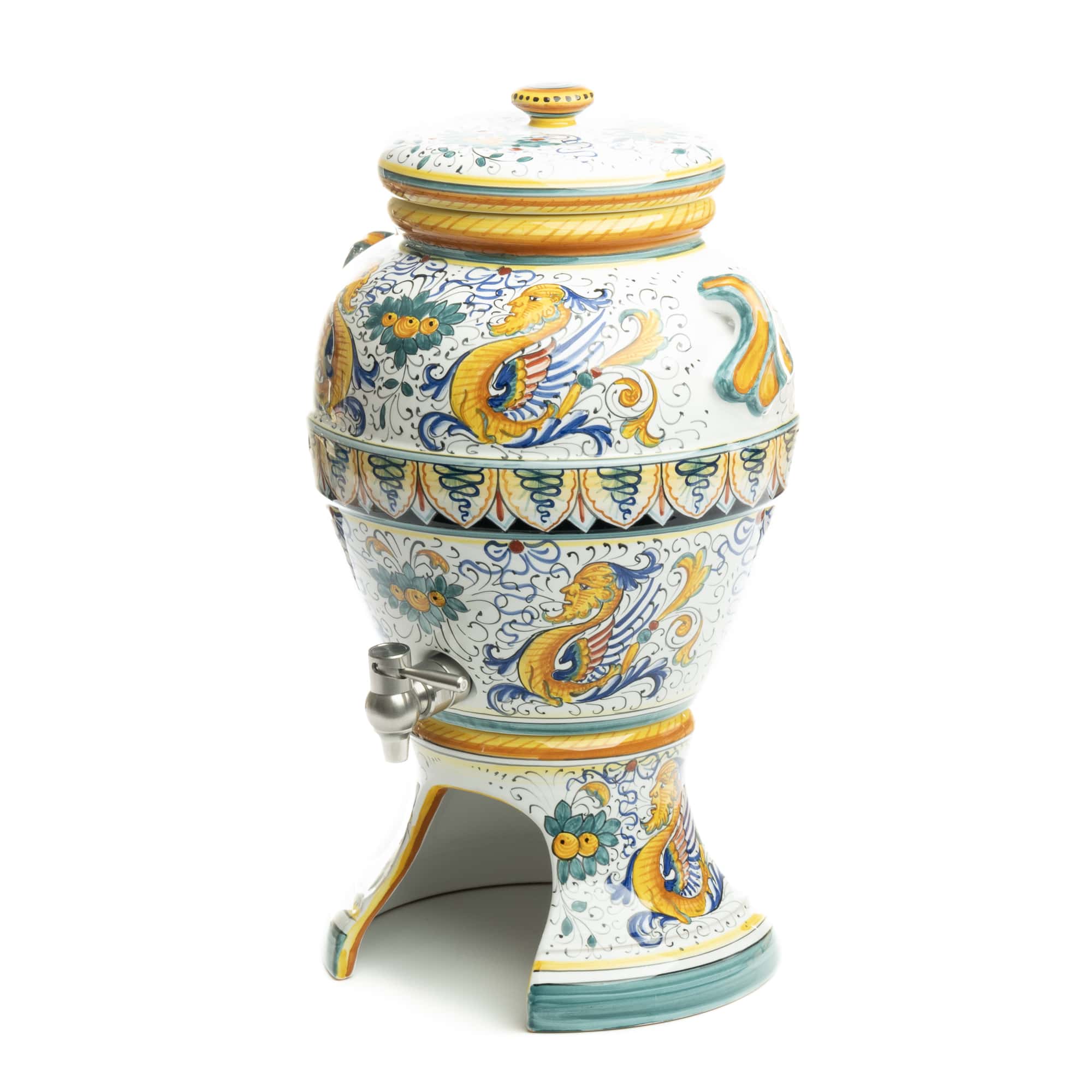 Raffaellesco Beverage Dispenser, ceramics, pottery, italian design, majolica, handmade, handcrafted, handpainted, home decor, kitchen art, home goods, deruta, majolica, Artisan, treasures, traditional art, modern art, gift ideas, style, SF, shop small business, artists, shop online, landmark store, legacy, one of a kind, limited edition, gift guide, gift shop, retail shop, decorations, shopping, italy, home staging, home decorating, home interiors