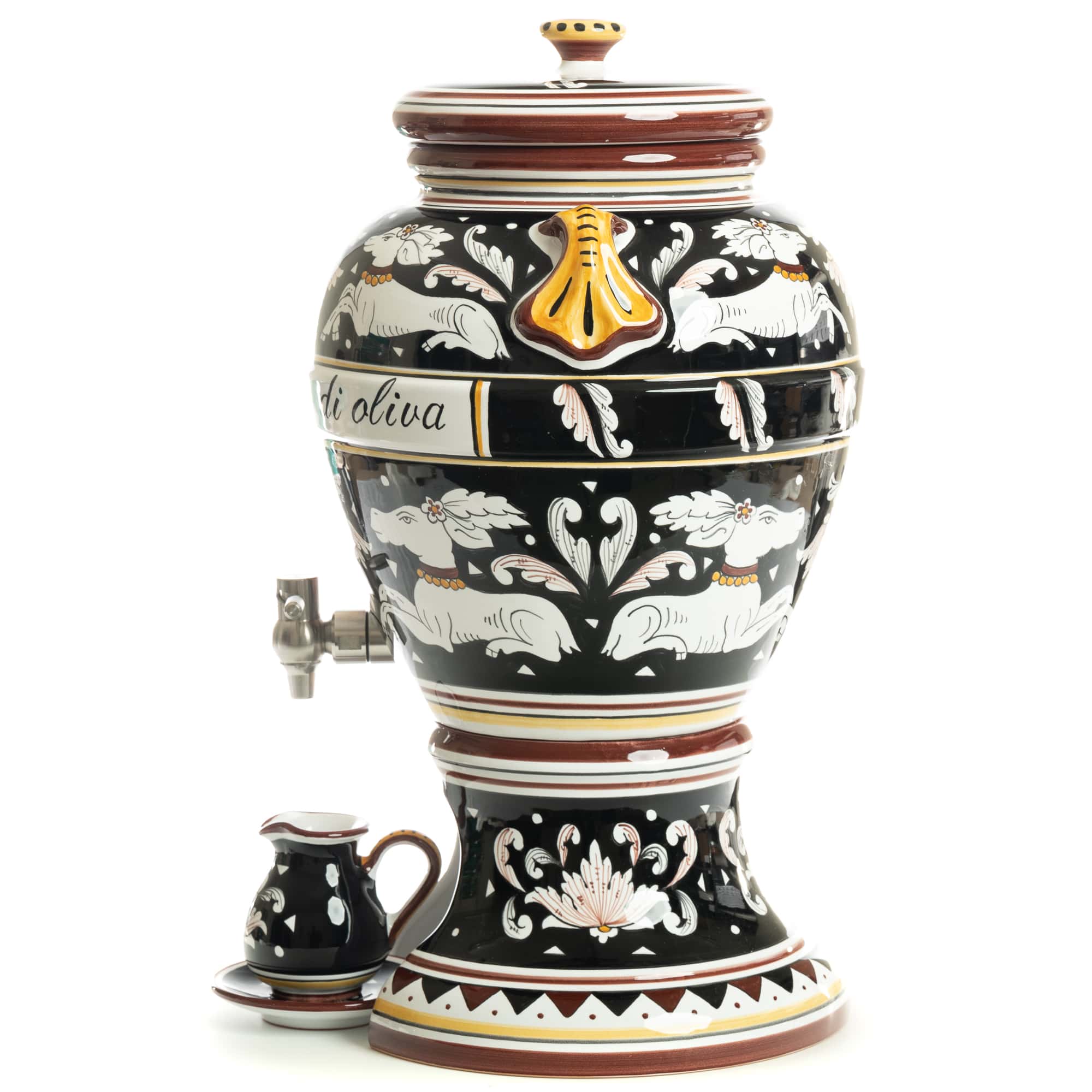 Siena Beverage & Olive Oil Dispenser, ceramics, pottery, italian design, majolica, handmade, handcrafted, handpainted, home decor, kitchen art, home goods, deruta, majolica, Artisan, treasures, traditional art, modern art, gift ideas, style, SF, shop small business, artists, shop online, landmark store, legacy, one of a kind, limited edition, gift guide, gift shop, retail shop, decorations, shopping, italy, home staging, home decorating, home interiors
