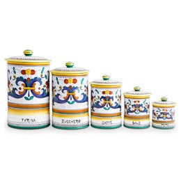 Ricco Deruta Canister Set, ceramics, pottery, italian design, majolica, handmade, handcrafted, handpainted, home decor, kitchen art, home goods, deruta, majolica, Artisan, treasures, traditional art, modern art, gift ideas, style, SF, shop small business, artists, shop online, landmark store, legacy, one of a kind, limited edition, gift guide, gift shop, retail shop, decorations, shopping, italy, home staging, home decorating, home interiors