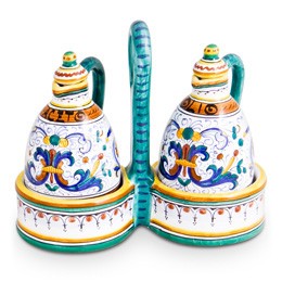 Ricco Deruta Oil & Vinegar Set, ceramics, pottery, italian design, majolica, handmade, handcrafted, handpainted, home decor, kitchen art, home goods, deruta, majolica, Artisan, treasures, traditional art, modern art, gift ideas, style, SF, shop small business, artists, shop online, landmark store, legacy, one of a kind, limited edition, gift guide, gift shop, retail shop, decorations, shopping, italy, home staging, home decorating, home interiors