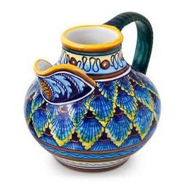 Hand-painted Italian majolica Tuscan pitcher in Eugenio Ricciarelli's B-61 pattern, made in Deruta — Biordi Art Imports
