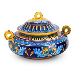 Collectible Majolica Biscotti Jar, ceramics, pottery, italian design, majolica, handmade, handcrafted, handpainted, home decor, kitchen art, home goods, deruta, majolica, Artisan, treasures, traditional art, modern art, gift ideas, style, SF, shop small business, artists, shop online, landmark store, legacy, one of a kind, limited edition, gift guide, gift shop, retail shop, decorations, shopping, italy, home staging, home decorating, home interiors