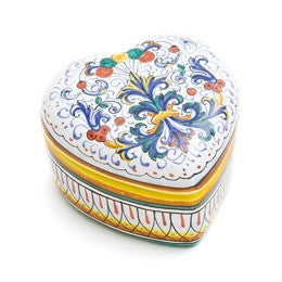 Ricco Deruta Heart Jewelry Box, ceramics, pottery, italian design, majolica, handmade, handcrafted, handpainted, home decor, kitchen art, home goods, deruta, majolica, Artisan, treasures, traditional art, modern art, gift ideas, style, SF, shop small business, artists, shop online, landmark store, legacy, one of a kind, limited edition, gift guide, gift shop, retail shop, decorations, shopping, italy, home staging, home decorating, home interiors