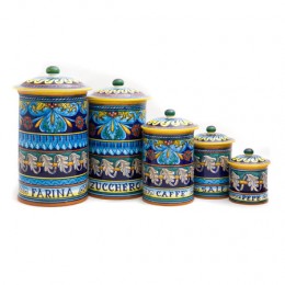 Collectible Majolica Canister Set, Pattern C, ceramics, pottery, italian design, majolica, handmade, handcrafted, handpainted, home decor, kitchen art, home goods, deruta, majolica, Artisan, treasures, traditional art, modern art, gift ideas, style, SF, shop small business, artists, shop online, landmark store, legacy, one of a kind, limited edition, gift guide, gift shop, retail shop, decorations, shopping, italy, home staging, home decorating, home interiors