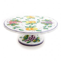 Frutta Cake Plate with Pedestal, ceramics, pottery, italian design, majolica, handmade, handcrafted, handpainted, home decor, kitchen art, home goods, deruta, majolica, Artisan, treasures, traditional art, modern art, gift ideas, style, SF, shop small business, artists, shop online, landmark store, legacy, one of a kind, limited edition, gift guide, gift shop, retail shop, decorations, shopping, italy, home staging, home decorating, home interiors