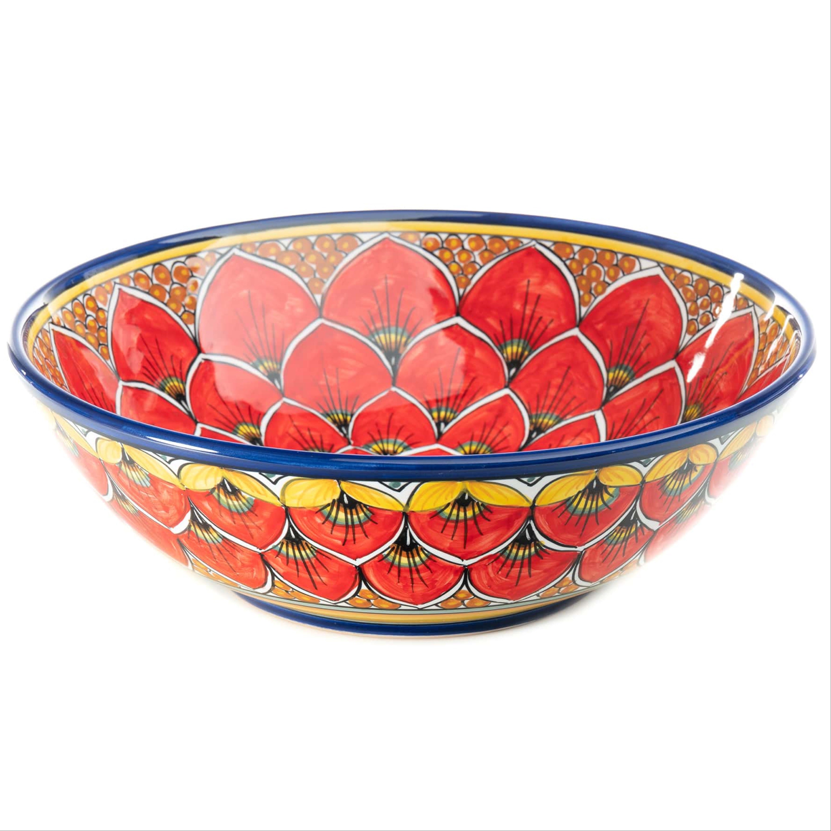 Geribi Salad Bowl (PG04) Red Peacock Design, ceramics, pottery, italian design, majolica, handmade, handcrafted, handpainted, home decor, kitchen art, home goods, deruta, majolica, Artisan, treasures, traditional art, modern art, gift ideas, style, SF, shop small business, artists, shop online, landmark store, legacy, one of a kind, limited edition, gift guide, gift shop, retail shop, decorations, shopping, italy, home staging, home decorating, home interiors