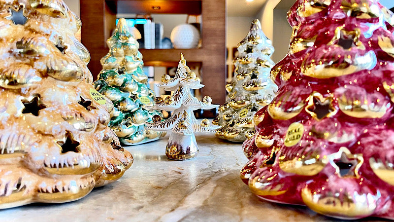 Real Gold & Corian Christmas Tree Light, ceramics, pottery, italian design, majolica, handmade, handcrafted, handpainted, home decor, kitchen art, home goods, deruta, majolica, Artisan, treasures, traditional art, modern art, gift ideas, style, SF, shop small business, artists, shop online, landmark store, legacy, one of a kind, limited edition, gift guide, gift shop, retail shop, decorations, shopping, italy, home staging, home decorating, home interiors