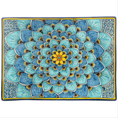 Geribi Wavy Platter (PG09) Blues Peacock Design