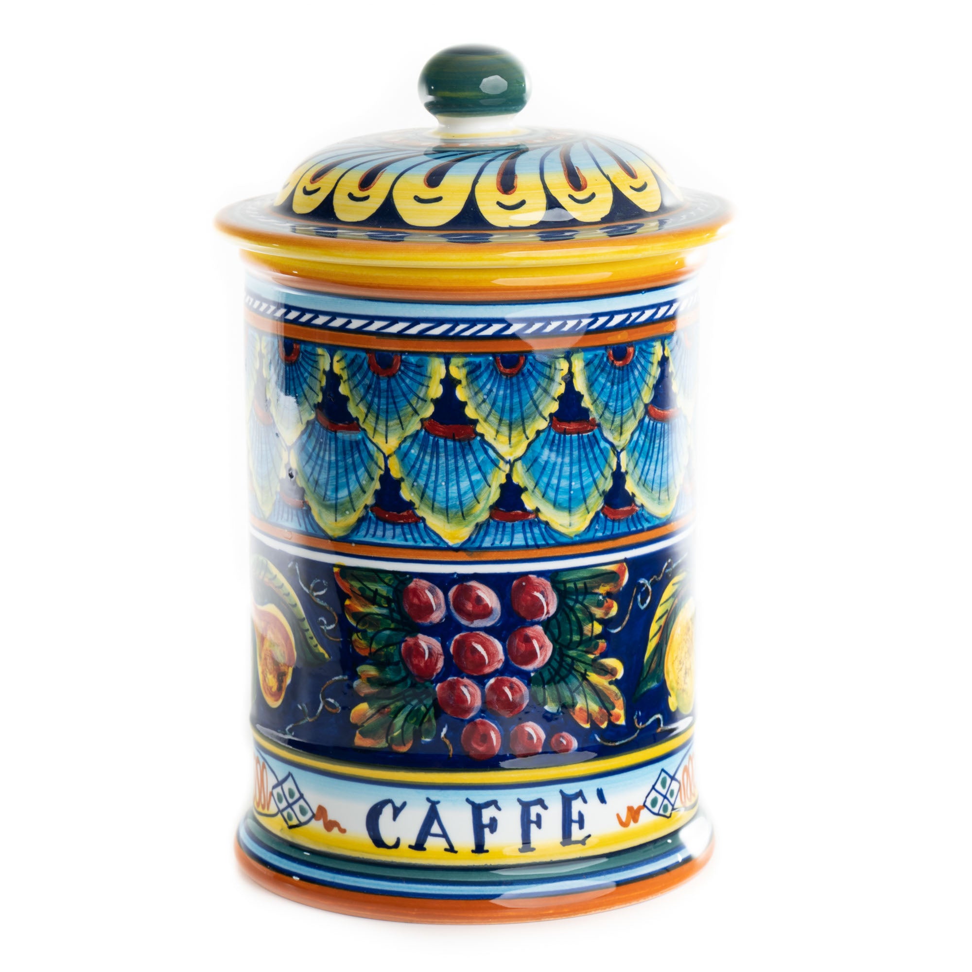 Collectible Majolica Caffe Canister B-57, ceramics, pottery, italian design, majolica, handmade, handcrafted, handpainted, home decor, kitchen art, home goods, deruta, majolica, Artisan, treasures, traditional art, modern art, gift ideas, style, SF, shop small business, artists, shop online, landmark store, legacy, one of a kind, limited edition, gift guide, gift shop, retail shop, decorations, shopping, italy, home staging, home decorating, home interiors