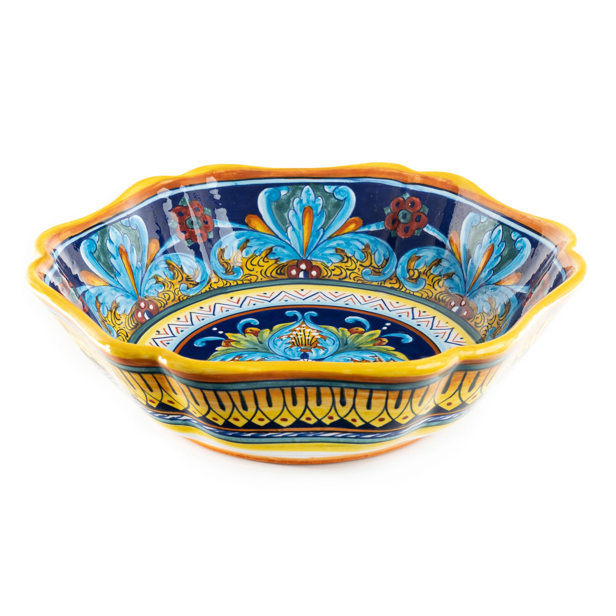 Collectible Majolica Scallop Bowl, B-64 Pattern, ceramics, pottery, italian design, majolica, handmade, handcrafted, handpainted, home decor, kitchen art, home goods, deruta, majolica, Artisan, treasures, traditional art, modern art, gift ideas, style, SF, shop small business, artists, shop online, landmark store, legacy, one of a kind, limited edition, gift guide, gift shop, retail shop, decorations, shopping, italy, home staging, home decorating, home interiors