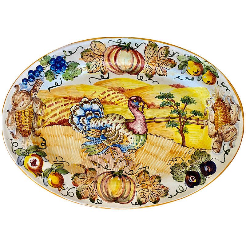 Limited Edition Oval Turkey Platter, Large, ceramics, pottery, italian design, majolica, handmade, handcrafted, handpainted, home decor, kitchen art, home goods, deruta, majolica, Artisan, treasures, traditional art, modern art, gift ideas, style, SF, shop small business, artists, shop online, landmark store, legacy, one of a kind, limited edition, gift guide, gift shop, retail shop, decorations, shopping, italy, home staging, home decorating, home interiors