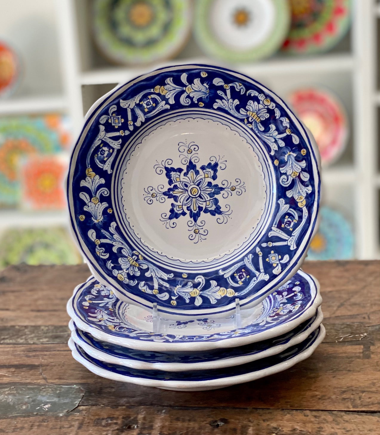 Antico Deruta Salad Plate, Full Design, Set of 4, ceramics, pottery, italian design, majolica, handmade, handcrafted, handpainted, home decor, kitchen art, home goods, deruta, majolica, Artisan, treasures, traditional art, modern art, gift ideas, style, SF, shop small business, artists, shop online, landmark store, legacy, one of a kind, limited edition, gift guide, gift shop, retail shop, decorations, shopping, italy, home staging, home decorating, home interiors