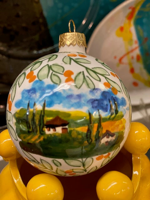 Tuscan Countryside Ornament from Siena, ceramics, pottery, italian design, majolica, handmade, handcrafted, handpainted, home decor, kitchen art, home goods, deruta, majolica, Artisan, treasures, traditional art, modern art, gift ideas, style, SF, shop small business, artists, shop online, landmark store, legacy, one of a kind, limited edition, gift guide, gift shop, retail shop, decorations, shopping, italy, home staging, home decorating, home interiors