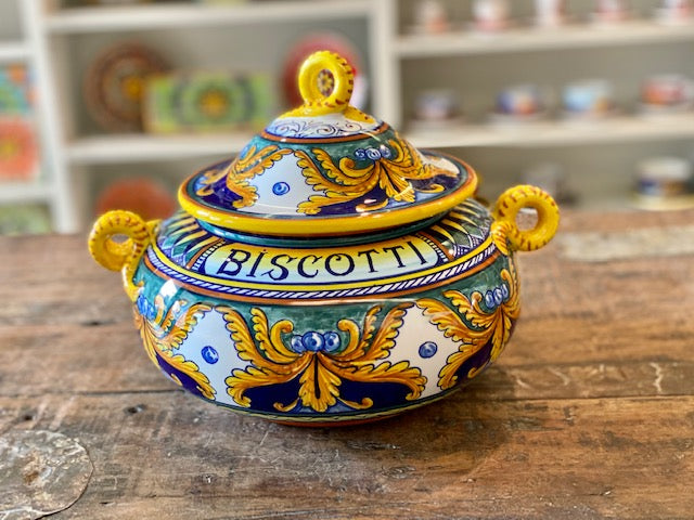 Collectible Majolica Biscotti Jar B-5, ceramics, pottery, italian design, majolica, handmade, handcrafted, handpainted, home decor, kitchen art, home goods, deruta, majolica, Artisan, treasures, traditional art, modern art, gift ideas, style, SF, shop small business, artists, shop online, landmark store, legacy, one of a kind, limited edition, gift guide, gift shop, retail shop, decorations, shopping, italy, home staging, home decorating, home interiors