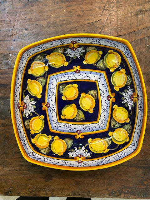 Pia Lemon Large Rounded Square Bowl, ceramics, pottery, italian design, majolica, handmade, handcrafted, handpainted, home decor, kitchen art, home goods, deruta, majolica, Artisan, treasures, traditional art, modern art, gift ideas, style, SF, shop small business, artists, shop online, landmark store, legacy, one of a kind, limited edition, gift guide, gift shop, retail shop, decorations, shopping, italy, home staging, home decorating, home interiors