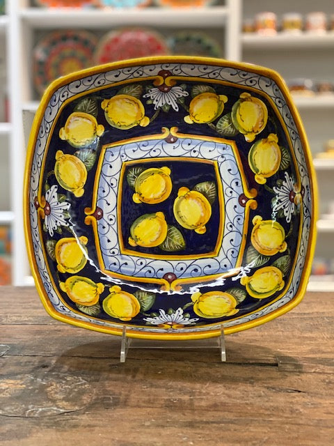 Pia Lemon Large Rounded Square Bowl, ceramics, pottery, italian design, majolica, handmade, handcrafted, handpainted, home decor, kitchen art, home goods, deruta, majolica, Artisan, treasures, traditional art, modern art, gift ideas, style, SF, shop small business, artists, shop online, landmark store, legacy, one of a kind, limited edition, gift guide, gift shop, retail shop, decorations, shopping, italy, home staging, home decorating, home interiors