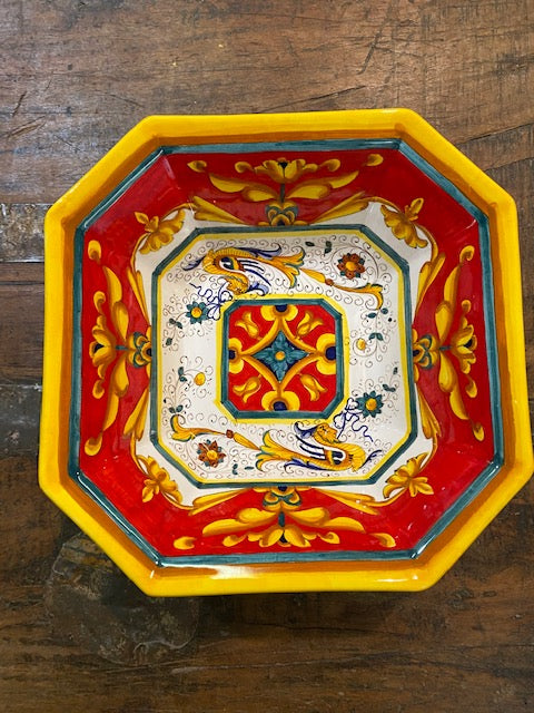 Raffaellesco Vario Rosso Octagonal Square Bowl, ceramics, pottery, italian design, majolica, handmade, handcrafted, handpainted, home decor, kitchen art, home goods, deruta, majolica, Artisan, treasures, traditional art, modern art, gift ideas, style, SF, shop small business, artists, shop online, landmark store, legacy, one of a kind, limited edition, gift guide, gift shop, retail shop, decorations, shopping, italy, home staging, home decorating, home interiors